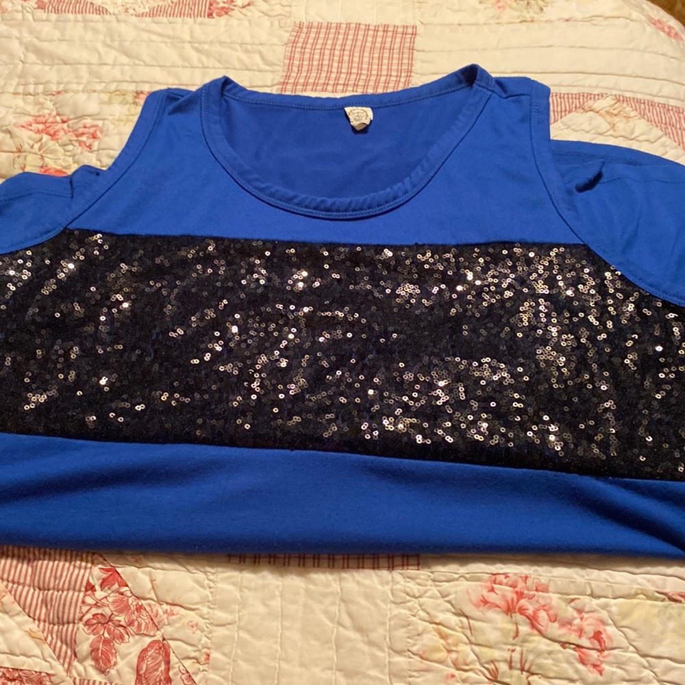Sunshine and Rodeos Tank top Blue Black Sequins 2XL